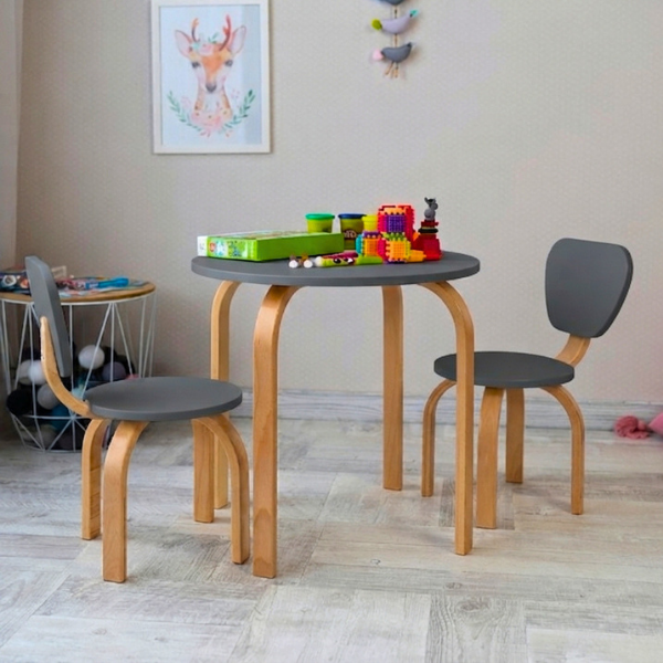 Dětská židlička Zukko Gekko Kids. Tmavě šedá / Přírodní buk